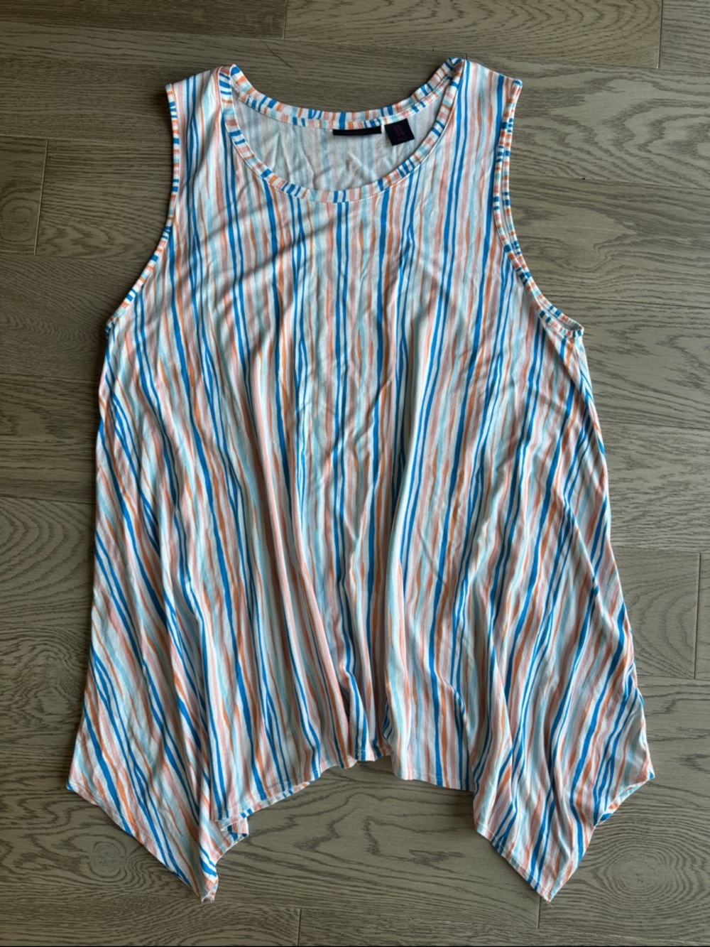 Christian Siriano White Beach Coverup Tunic with Blue & Orange Stripes